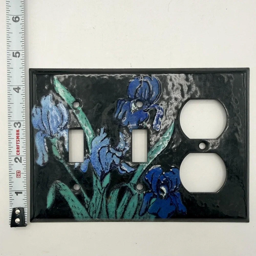 Handcrafted Enamel Over Metal Iris Switch Plate Cover Blue Floral Adrienne Blum